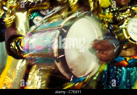 Samba Schools Parade, Rio de Janeiro carnival, Brazil. Cuica, musical instrument, samba band. Stock Photo