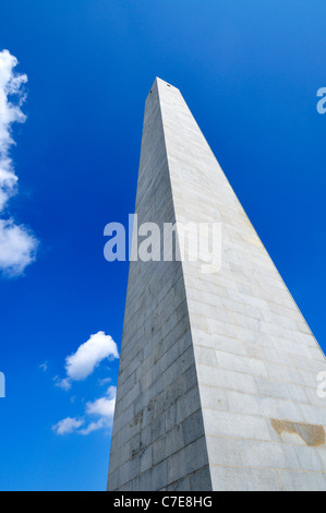 Looking upward at the historic Bunker Hill Monument, Charlestown, Massachusetts on a sunny day, USA. Stock Photo