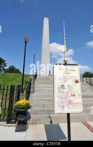 Sign at the Bunker Hill Monument showing the route & sites of the Freedom Trail through historic Boston, Massachusetts. USA Stock Photo