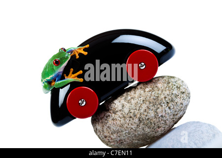 Car toy and crazy frog Stock Photo