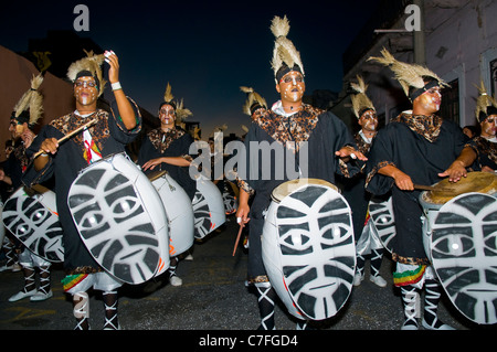 Unidentified Candombe drummers in the Montevideo annual Carnaval in Montevideo Uruguay Stock Photo