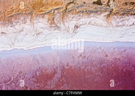 Low altitude aerial photo of shore line of Lake Eyre South, outback South Australia. Stock Photo