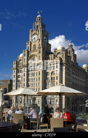 Liver building with the Liver Birds statues, Waterfront, Liverpool One, Liverpool, England, UK, Great Britain Stock Photo