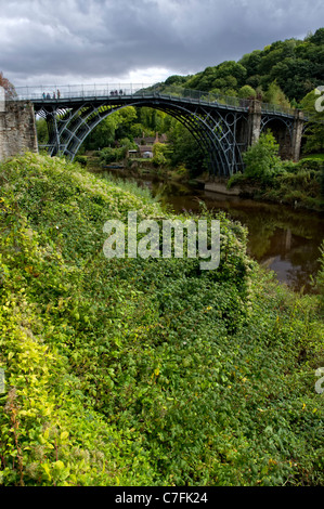 The world famous Iron Bridge in Ironbridge, Shropshire, England on a very stormy day Stock Photo