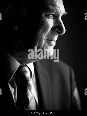 a black & white portrait of current United Kingdom Business Secretary, Vince Cable. Stock Photo