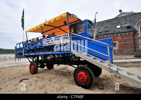 Passengers waiting for  South Sands ferry  on their  'Sea Tractor'   at its terminal  at  South Sands , Salcombe, Devon,England, UK Stock Photo