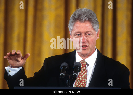 President Bill Clinton makes a statement in the east room of the White House in Washington, DC. Stock Photo