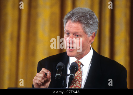 President Bill Clinton makes a statement in the east room of the White House in Washington, DC. Stock Photo