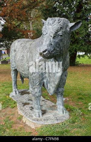 Welsh Black bull statue, Builth Wells Powys Wales UK. Stock Photo