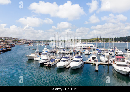 Yacts and pleasure boats moored in the River Fal at Falmouth, Cornwall Stock Photo