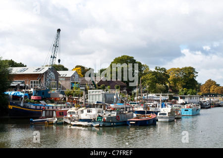 Boatyard at the Eel Pie Island, Twickenham, Middlesex, England, United Kingdom Stock Photo