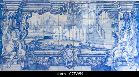 Traditional blue handpainted tiles picture in Famous church and cloister Sao Vicente de Fora Lisbon, Portugal. Stock Photo