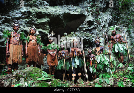 INDONESIA, NEW GUINEA, SECTOR SENGGI  : Tribe of Jafi in traditional clothes, ornaments and a coloring. New Gui Stock Photo