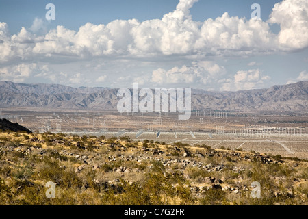 View of land with wind farms from Aerial Tramway in Palm Springs Stock Photo