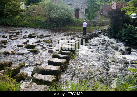 Stepping stones across the River Don at Stainforth, in Ribbledale, Yorkshire Stock Photo