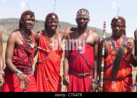 Maasai semi-nomadic people located in Masai Mara National Reserve Kenya Africa. Photo:Jeff Gilbert Stock Photo