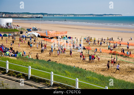 Games of Volley Ball being played on the beach at Bridlington, Yorkshire Stock Photo