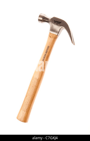 a wooden handled drop forged claw hammer on white background Stock Photo