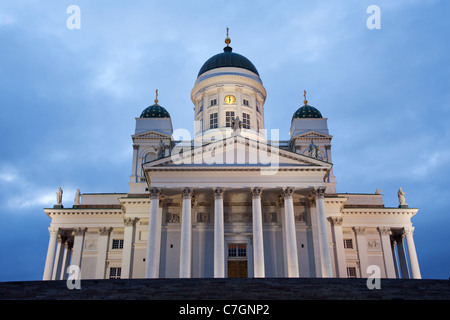 Famous Helsinki cathedral on Senate square during White Nights period in June Stock Photo