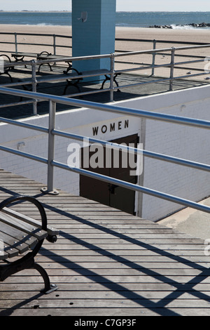 A women's public restroom on the beach at Coney Island, USA Stock Photo