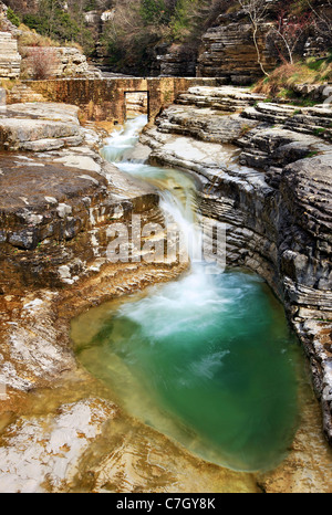 A natural pool, called 'Kolymbithres' or 'Ovidres' by the locals, close to Papingo village in Zagori region, Epirus, Greece Stock Photo