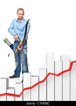 man with bow and 3d chart Stock Photo