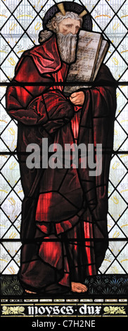 Stained glass window depicting Moses the Prophet, Brampton Church, Cumbria, England
