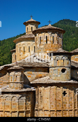 Some of the 13 (!) domes of Doliana (or 'Dolianon') monastery in Aspropotamos region, Trikala, Thessaly, Greece Stock Photo
