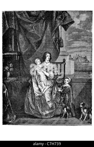 Henrietta Maria of France Queen consort Charles II James II & VII  I  son daughter child children prince princess Stock Photo