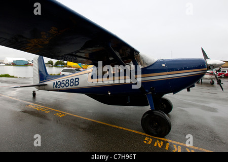 A single engine prop plane parked near Lake Hood, Anchorage, Alaska, United States of America Stock Photo