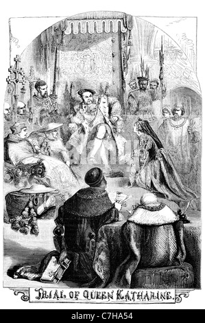 Trial of queen Katherine King Henry VIII royal king regal punishment court crown state marriage Divorce Stock Photo