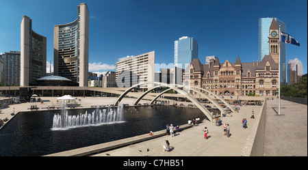 Old and new Toronto City Hall at Nathan Phillips Square. Toronto, Ontario, Canada. Stock Photo