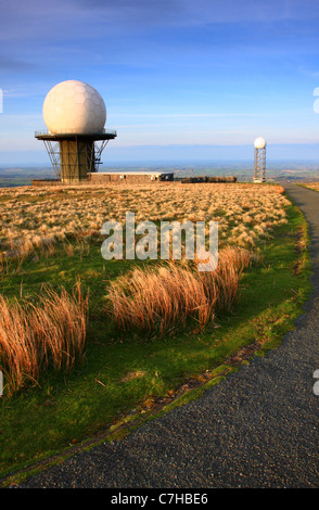 National Air Traffic Services Radar Domes on the top of the Titterstone Clee Hill, Shropshire, England