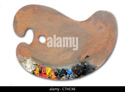 Wooden Painter's Palette isolated on White Background Stock Photo