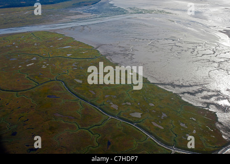 Aerial view of marsh lands along the Cook Inlet, Alaska, United States of America Stock Photo