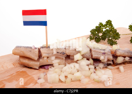 Typical Dutch salted herring called maatje or zoute haring Stock Photo