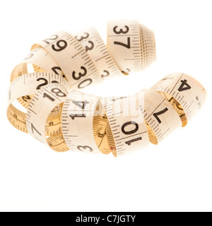 An imperial measures [inches] tape measure on a white backlit background Stock Photo
