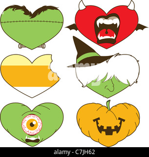 Fancy dressed hearts celebrating Halloween Stock Photo