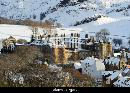 Palace of Holyroodhouse in the snow from Calton Hill, Edinburgh Scotland Stock Photo