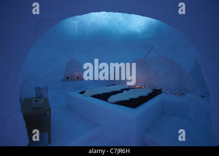 Beds in igloo hotel room Stock Photo