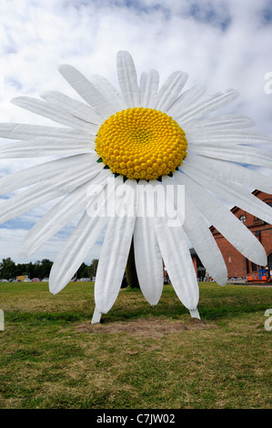 A giant daisy by Jani Rättyä & Antti Stöckell in front of Forum Marinum, a seafaring museum in Turku town. 'Loves me, loves me.. Stock Photo