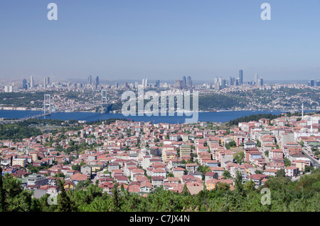 Turkey, Asian side of Istanbul. View across the Bosphorus of the European side of Istanbul from Camlica Hill. Stock Photo