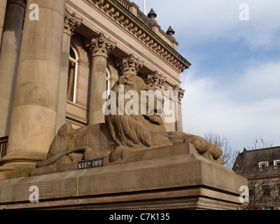 Stone lion outside the front of the Town Hall, Bolton, Lancashire. Stock Photo