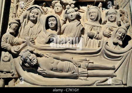 Spain, St. James Way: Romanesque entombment scene in the Cathedral´s museum of Santo Domingo de la Calzada Stock Photo