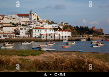 Portugal, Algarve, Ferragudo, Village & Boats Stock Photo