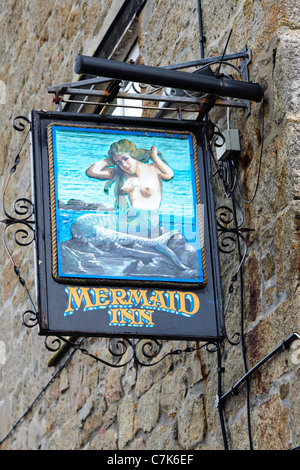 The Mermaid Inn pub sign Hugh Town St Mary's Isles of Scilly UK Stock Photo