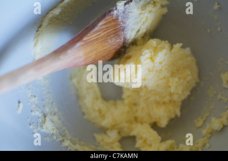 Butter and sugar being creamed for baking cupcakes. Stock Photo