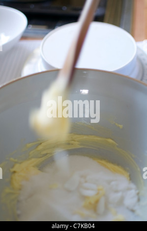 Butter and sugar being creamed for baking. Stock Photo