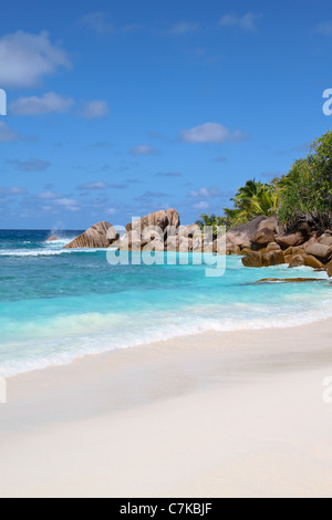 View of the Anse Cocos beach at La Digue Island, Seychelles. Stock Photo