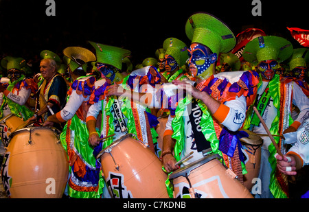 Candombe drummers in the Montevideo annual Carnaval , Stock Photo